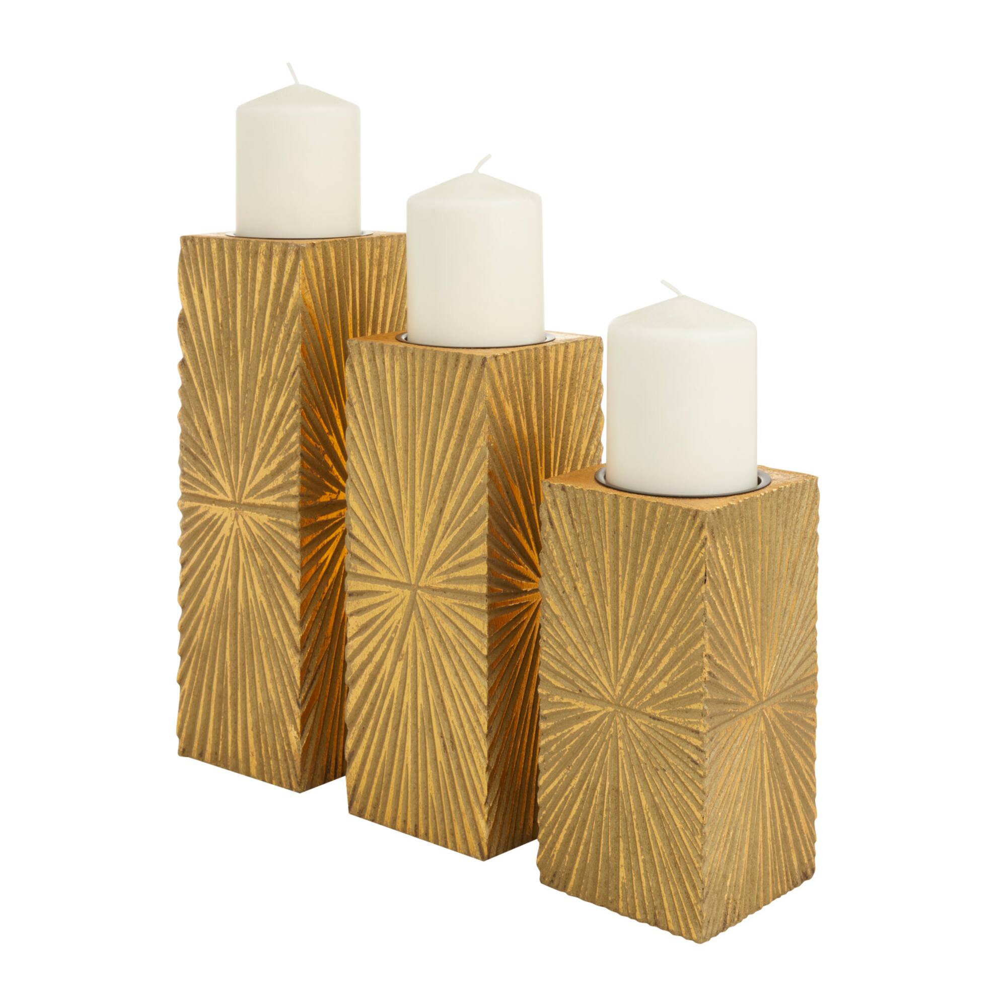 CosmoLiving by Cosmopolitan Gold MDF Contemporary Candle Holder, 12" x 10" x 8"